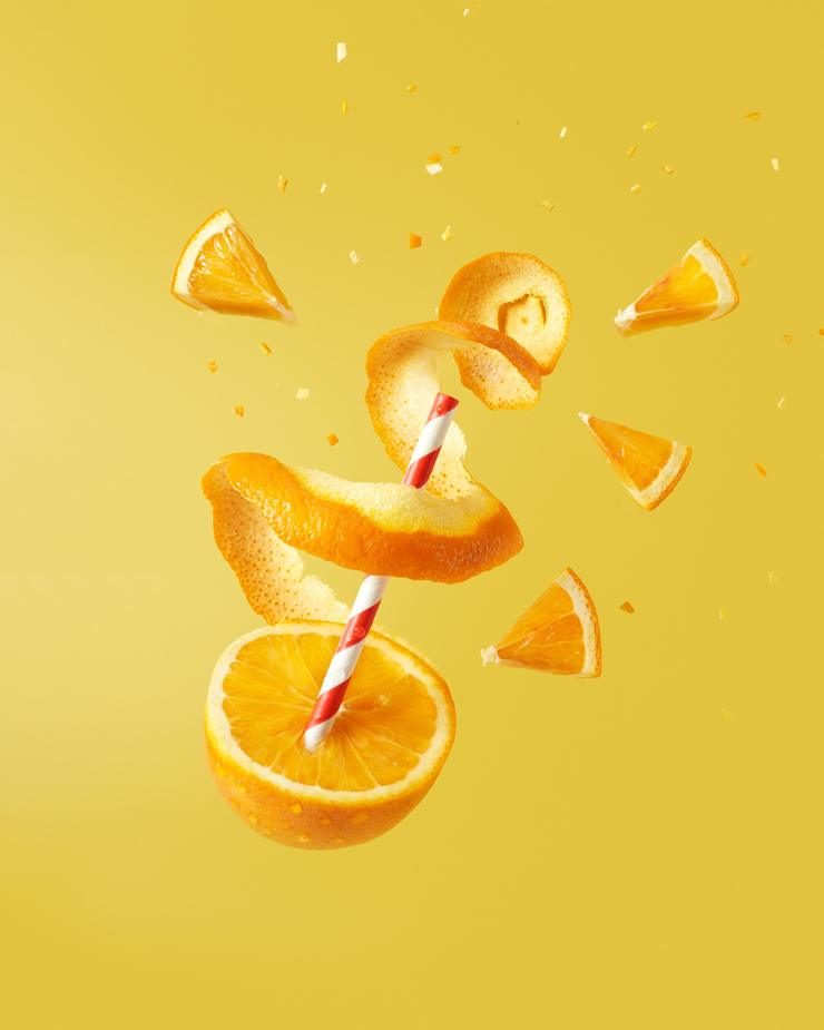 Orange Floating Slices with Straw