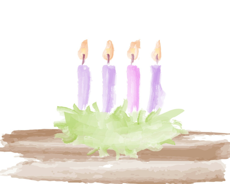 Advent Candles in Watercolor Style