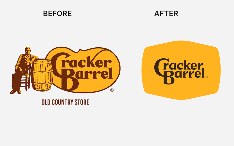 Cracker Barrel Logo before and after their popular rebrnding