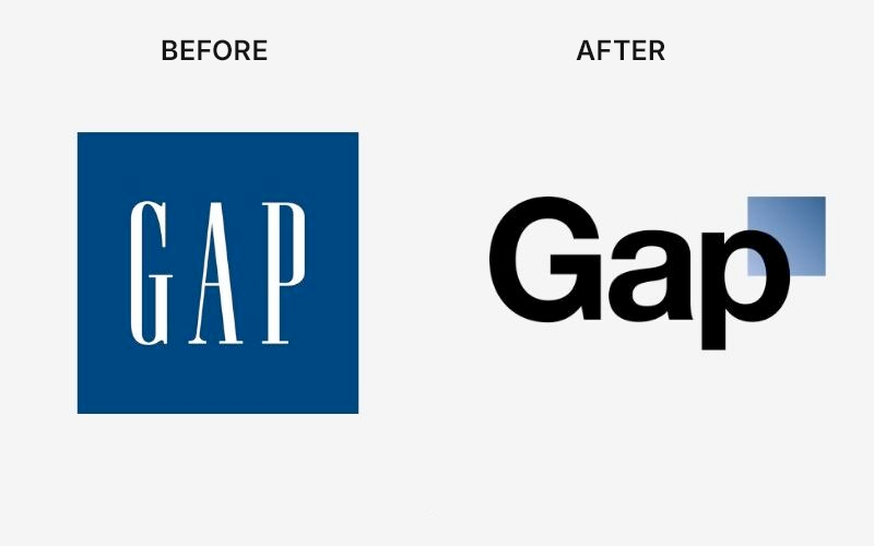 The logo of GAP before and after the rebranding