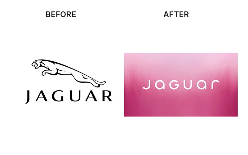Jaguar logo before and after their famous rebranding