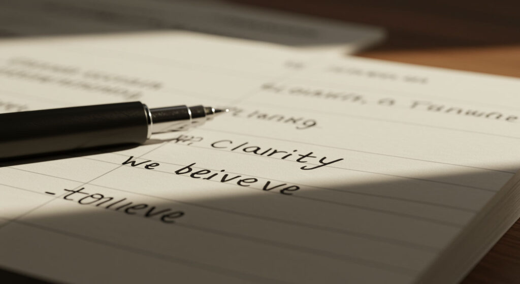 Brand voice documentation example for a social enterprise branding — tone, language, and messaging guidelines